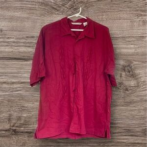 Red Casual Button Down Shirt with Collared Neckline